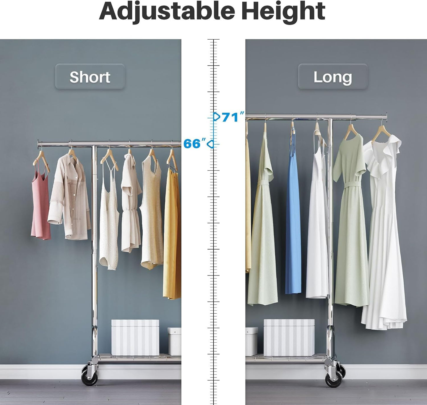 Extendable Heavy-Duty Clothes Rail with Shelf, Industrial Grade Locking Wheels, 200Kg Capacity Professional Folding Coat Rail