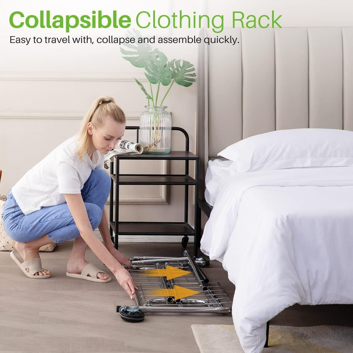 Extendable Heavy-Duty Clothes Rail with Shelf, Industrial Grade Locking Wheels, 200Kg Capacity Professional Folding Coat Rail