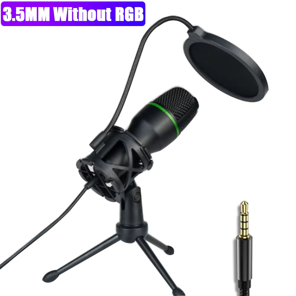 AUX 3.5MM Condenser Microphones for PC Computer Laptop Video Singing Gaming Recording Professional USB RGB Anti-Spray Microfon