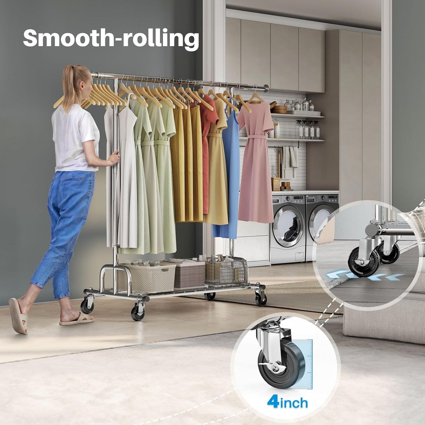 Extendable Heavy-Duty Clothes Rail with Shelf, Industrial Grade Locking Wheels, 200Kg Capacity Professional Folding Coat Rail
