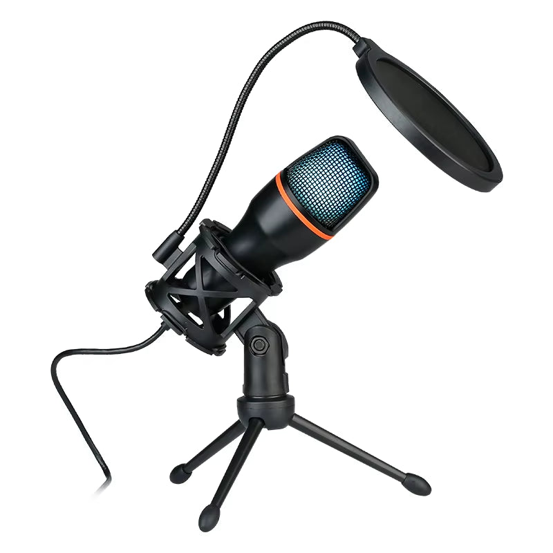 AUX 3.5MM Condenser Microphones for PC Computer Laptop Video Singing Gaming Recording Professional USB RGB Anti-Spray Microfon