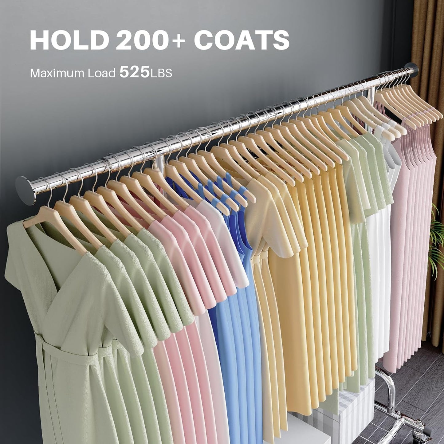 Extendable Heavy-Duty Clothes Rail with Shelf, Industrial Grade Locking Wheels, 200Kg Capacity Professional Folding Coat Rail