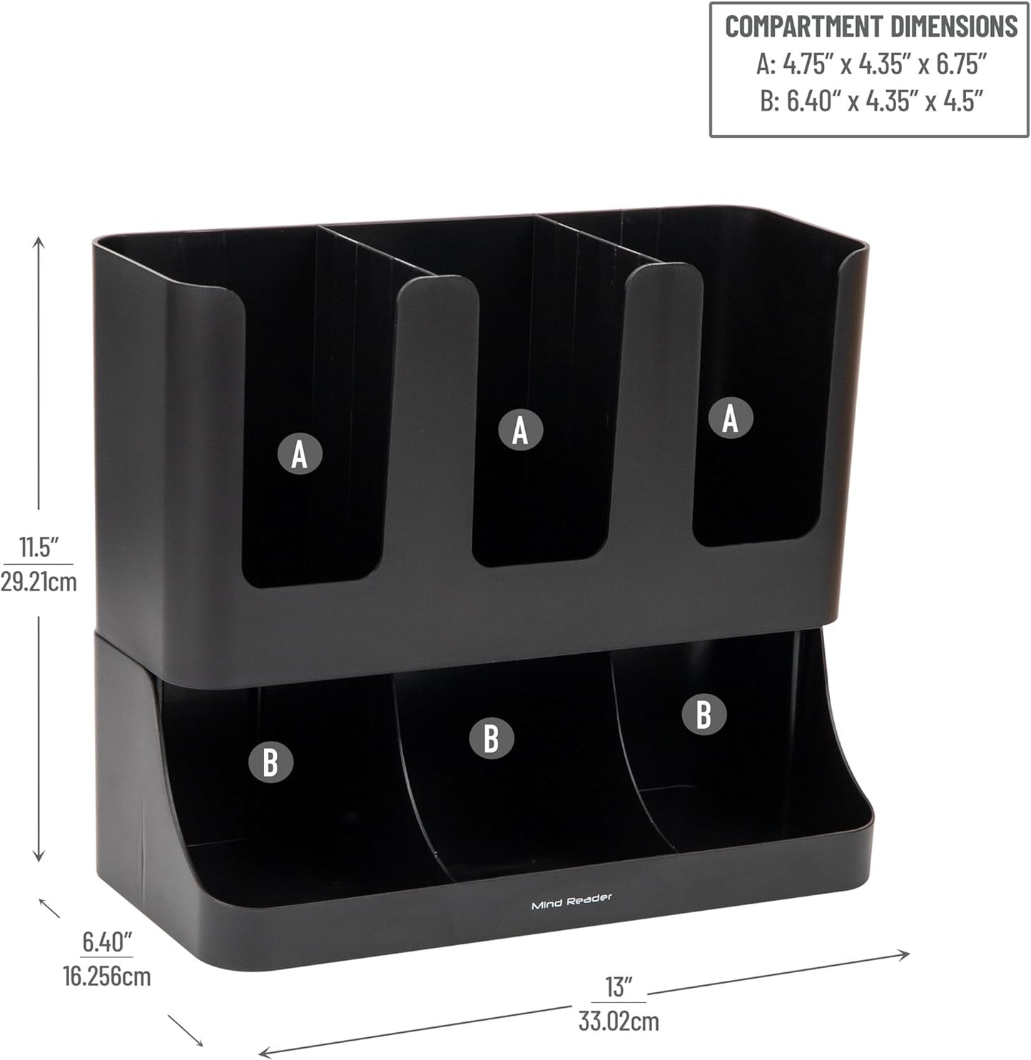 VCCUIOB Mind 6 Compartment Upright Breakroom Coffee Condiment and Cup Storage Organizer, Black