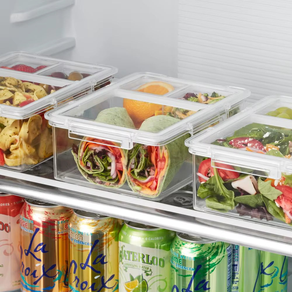 Airtight Bento Box Clear Food Storage Containers Set of 3 with Dividers Microwave Dishwasher Freezer Safe Meal Prep Organizer
