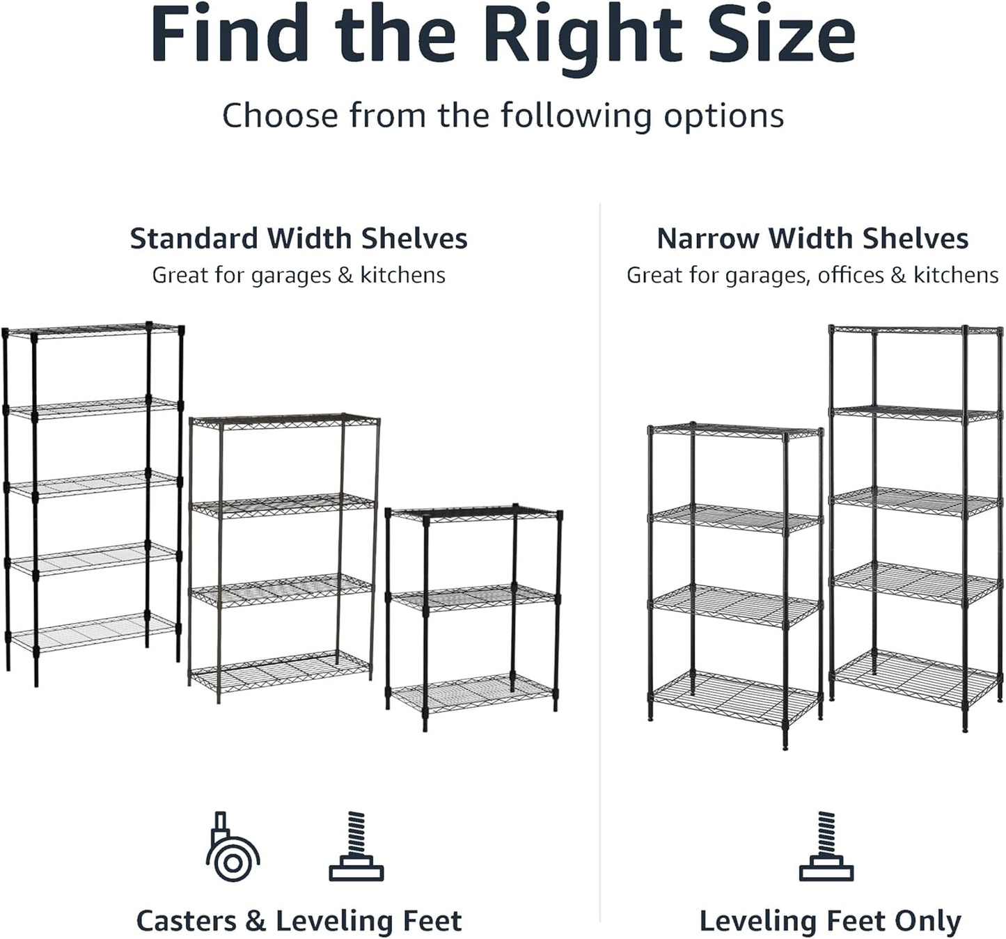 5-Shelf Medium Storage Unit on 4-Inch Casters with Height Adjustable Shelves and Levelling Feet - 680Kg Max Weight, Black, 76.2 Cm D X 35.6 Cm W X 164.5 Cm H