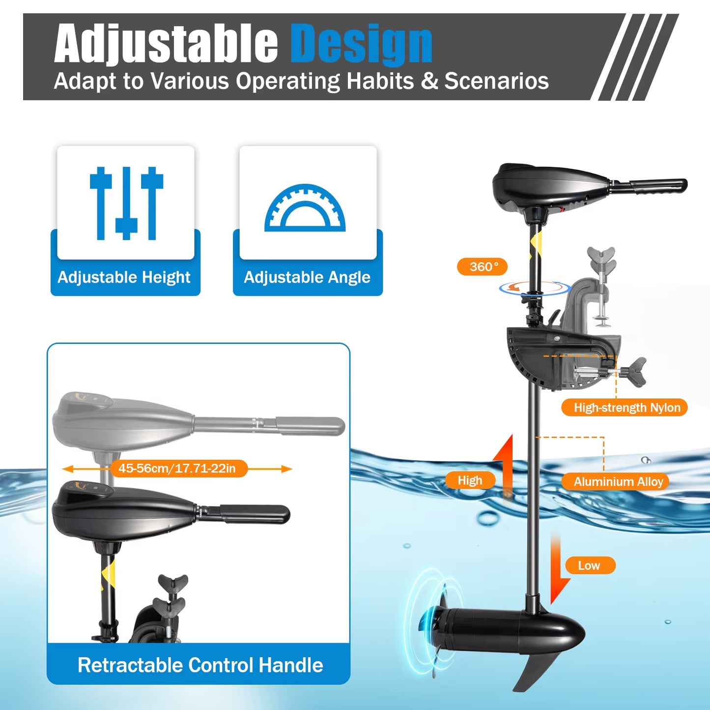 12V/24V 80Lbs/85Lbs Outboard Brush Engine Heavy Duty Electric Trolling Motor for Fishing Boat Dinghy Ship Propeller