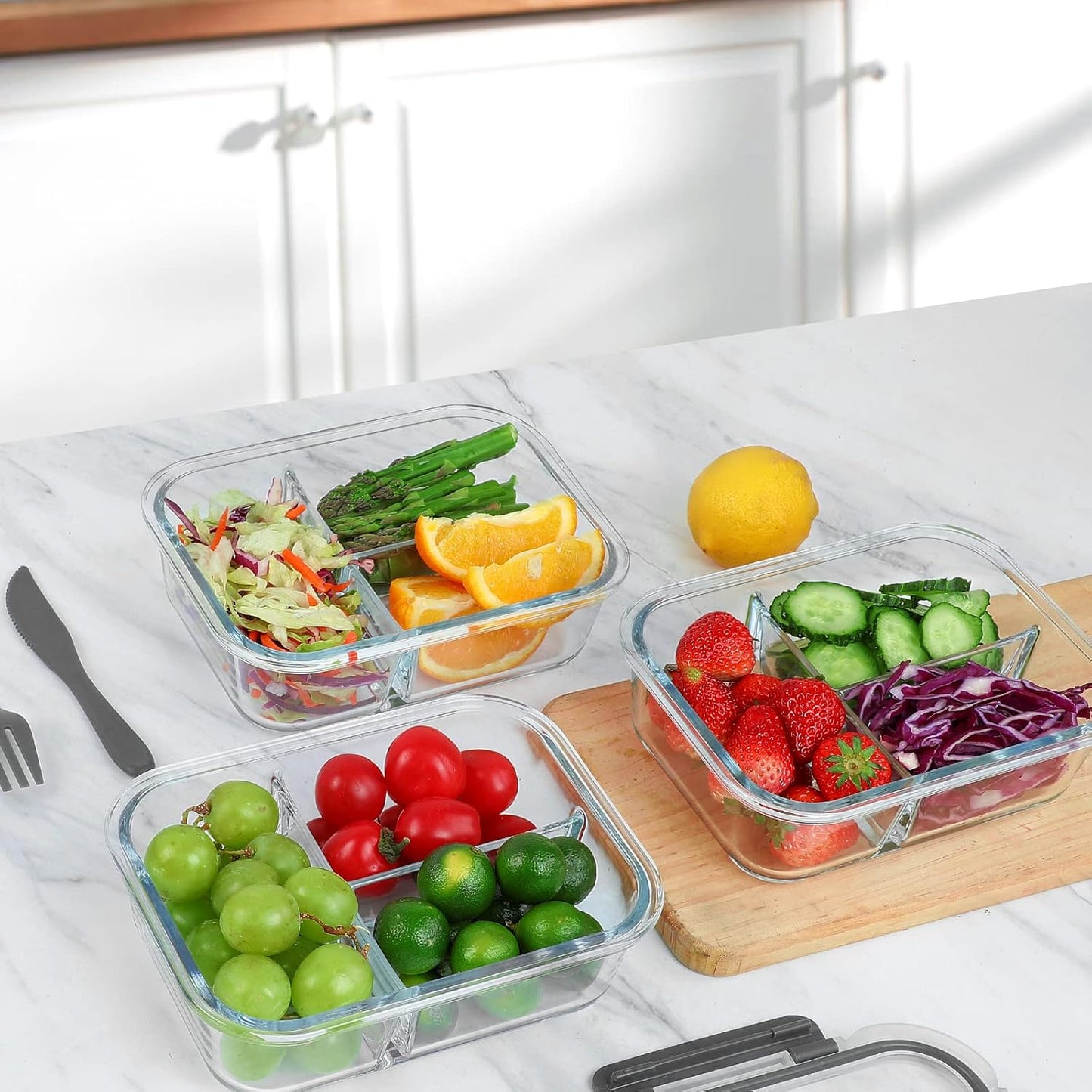 Glass Food Storage Containers Airtight Lid Clips, Baking, Storing and Freezing Food | Microwave, Freezer | BPA Free, 1050 Ml, Pack of 5, Glass