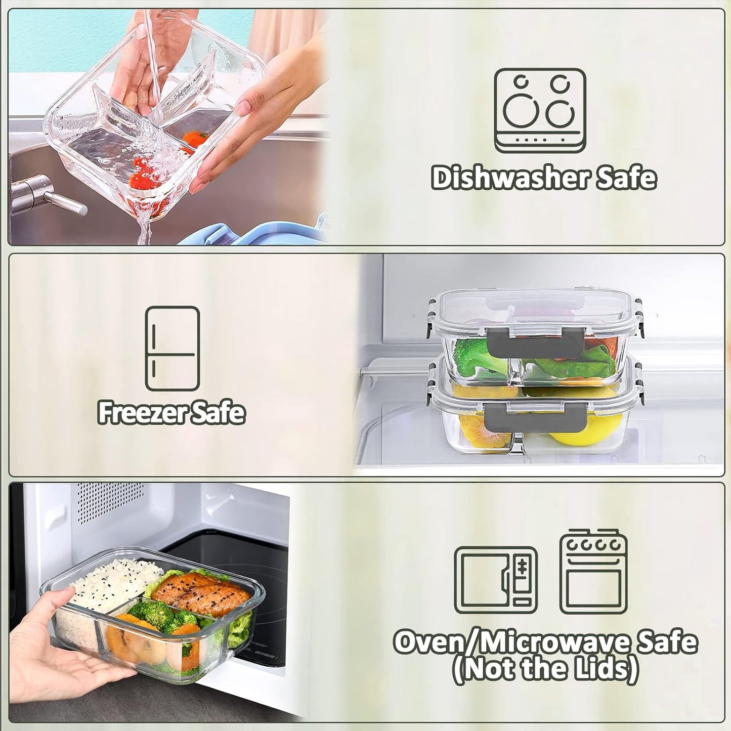 Glass Food Storage Containers Airtight Lid Clips, Baking, Storing and Freezing Food | Microwave, Freezer | BPA Free, 1050 Ml, Pack of 5, Glass