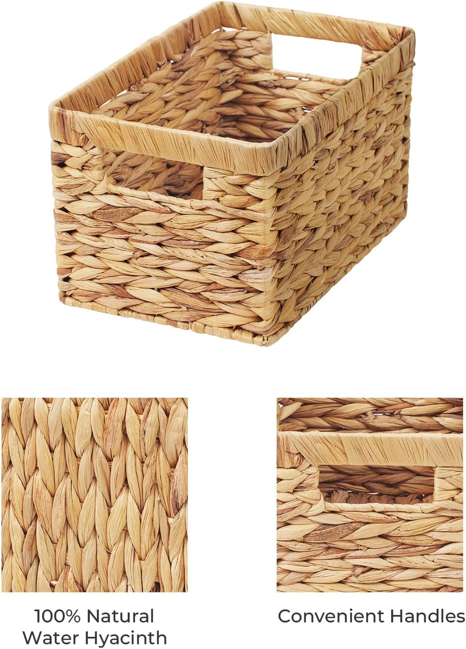 Wicker Storage Baskets for Shelves, Shelf Basket with Handles, Woven Bathroom Organizer, Natural Water Hyacinth, 2-Pack