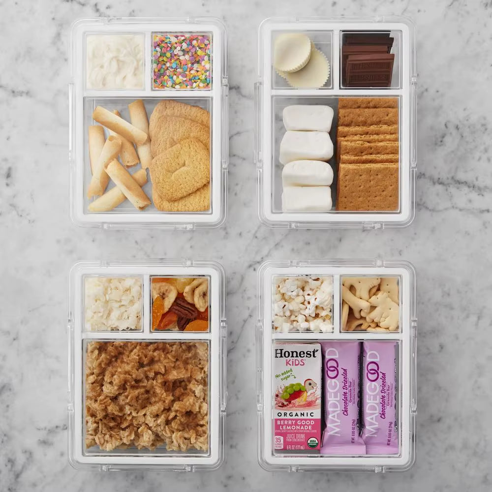Airtight Bento Box Clear Food Storage Containers Set of 3 with Dividers Microwave Dishwasher Freezer Safe Meal Prep Organizer