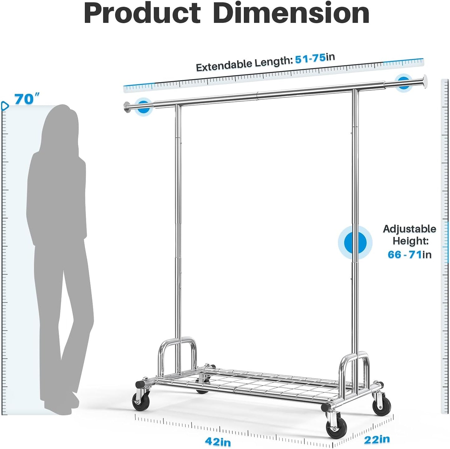 Extendable Heavy-Duty Clothes Rail with Shelf, Industrial Grade Locking Wheels, 200Kg Capacity Professional Folding Coat Rail