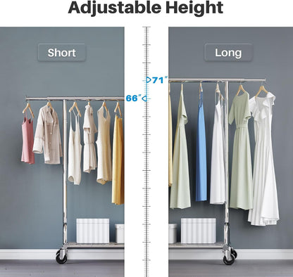 Extendable Heavy-Duty Clothes Rail with Shelf, Industrial Grade Locking Wheels, 200Kg Capacity Professional Folding Coat Rail