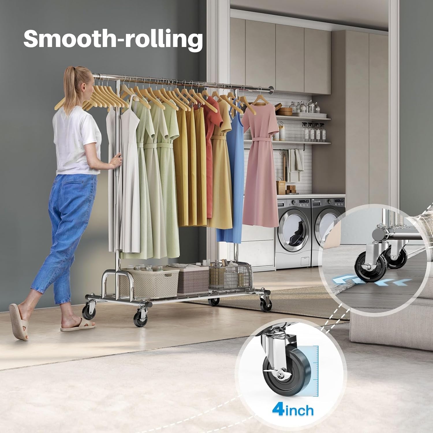 Extendable Heavy-Duty Clothes Rail with Shelf, Industrial Grade Locking Wheels, 200Kg Capacity Professional Folding Coat Rail