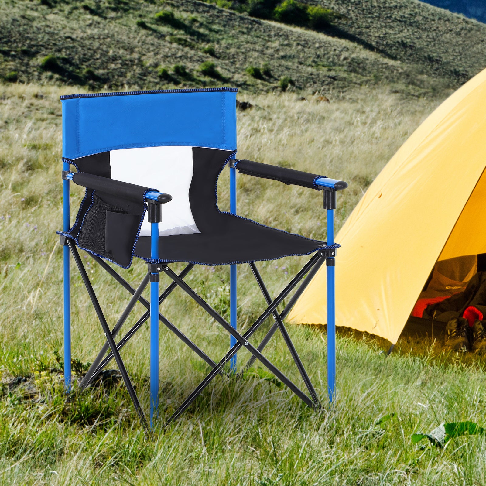 Outdoor Folding Camping Fishing Chair W/ Cup Holder, Phone Pocket, Backrest