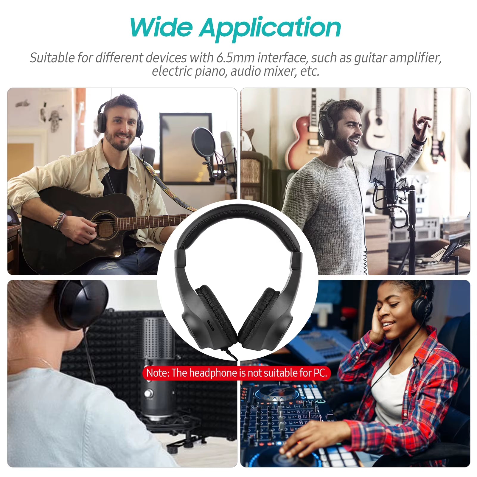 Wired Stereo Monitor Headphones Over-Ear Headset with 50Mm Driver 6.5Mm Plug for Guitar Amplifier Electric Piano Audio Mixer