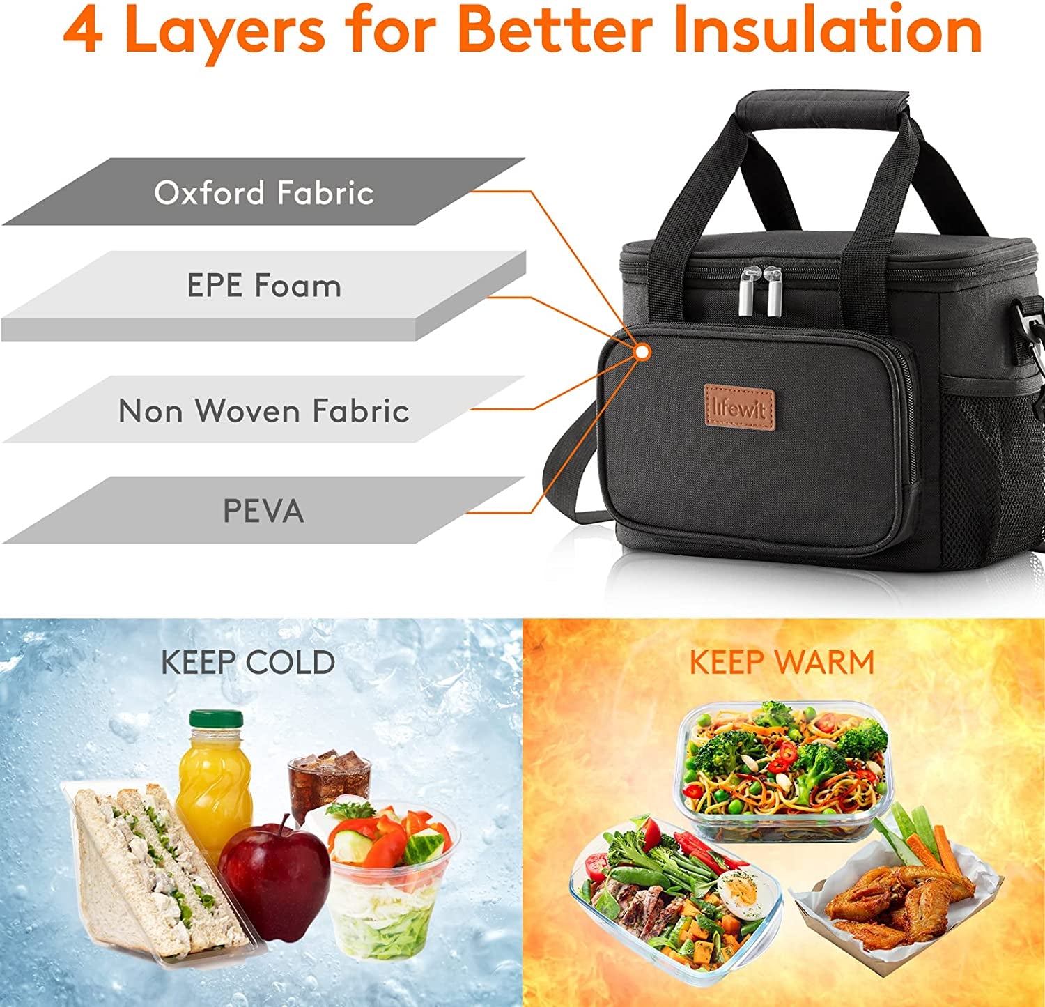 Large Lunch Bag 12-Can (8.5L) Insulated Lunch Box Soft Cooler Cooling Tote for Adult Men Women, Black