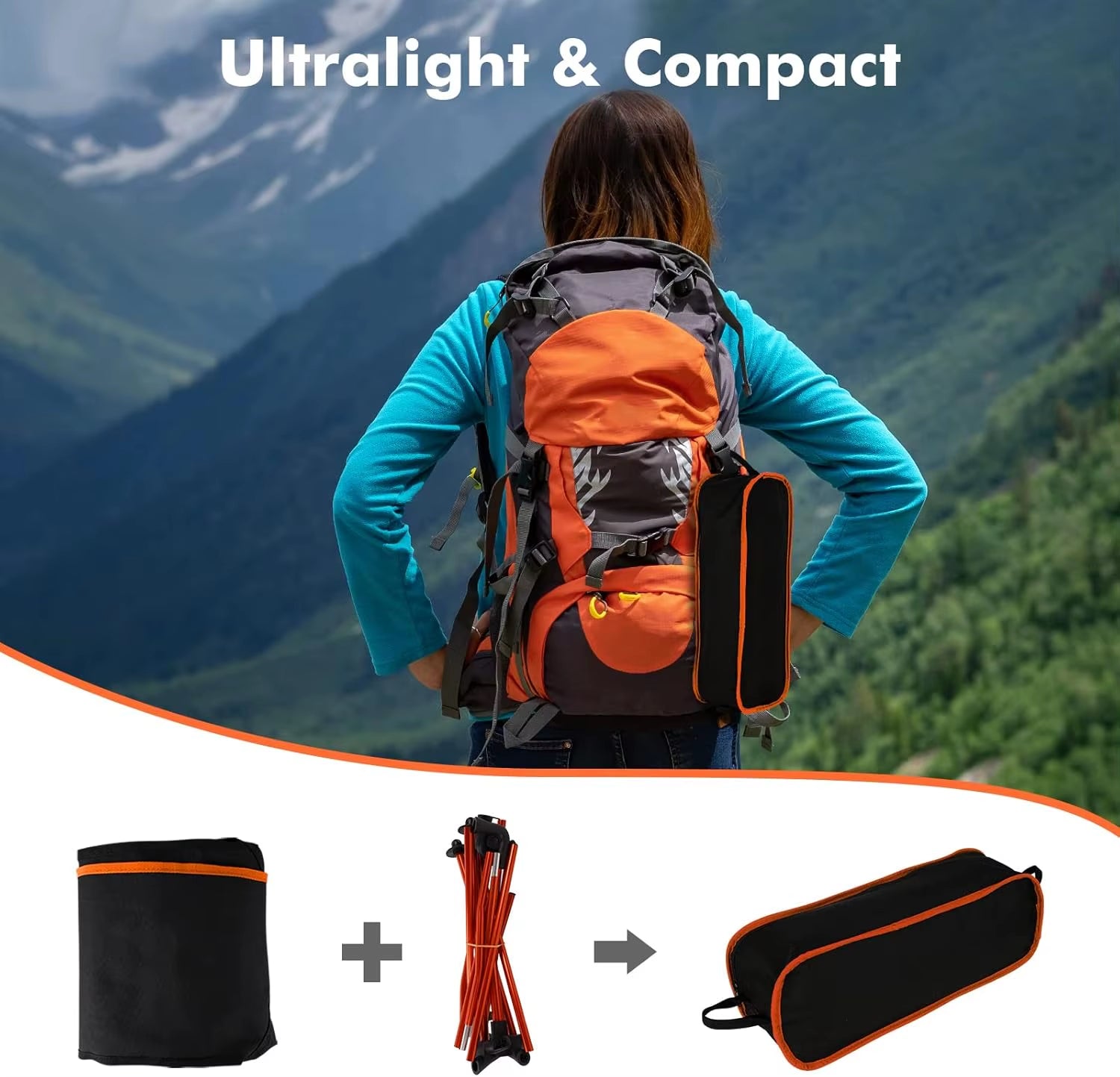 Lightweight High Back Folding Camping Chairs Portable Headrest High Back Carry Bag Camping Fishing Hiking Picnic Outdoor Orange