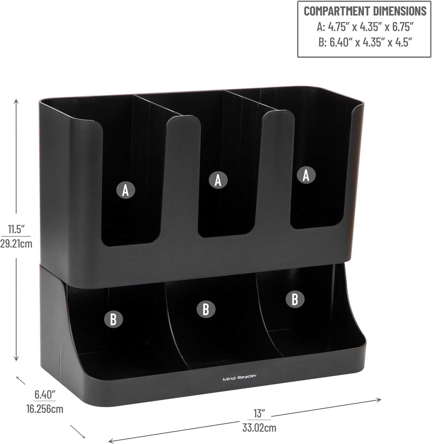 VCCUIOB Mind 6 Compartment Upright Breakroom Coffee Condiment and Cup Storage Organizer, Black