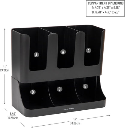 VCCUIOB Mind 6 Compartment Upright Breakroom Coffee Condiment and Cup Storage Organizer, Black