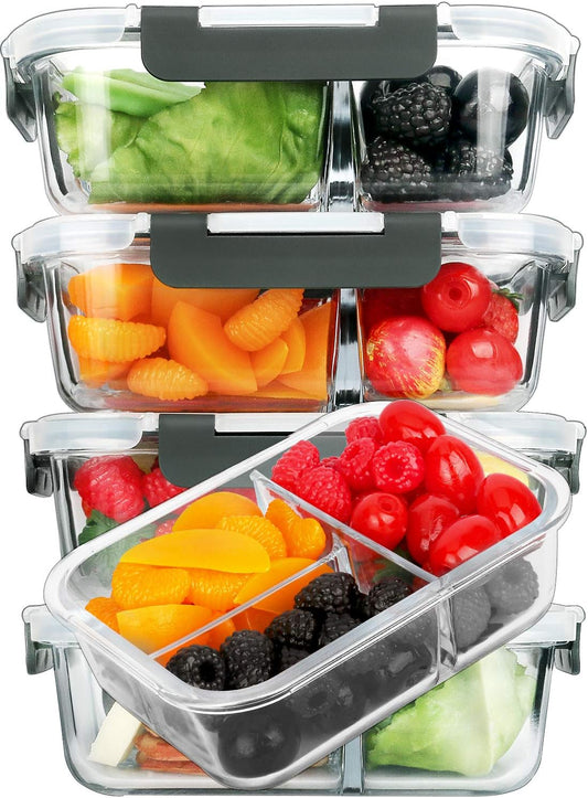 Glass Food Storage Containers Airtight Lid Clips, Baking, Storing and Freezing Food | Microwave, Freezer | BPA Free, 1050 Ml, Pack of 5, Glass