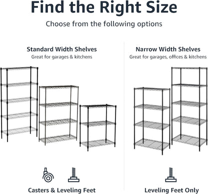 5-Shelf Medium Storage Unit on 4-Inch Casters with Height Adjustable Shelves and Levelling Feet - 680Kg Max Weight, Black, 76.2 Cm D X 35.6 Cm W X 164.5 Cm H