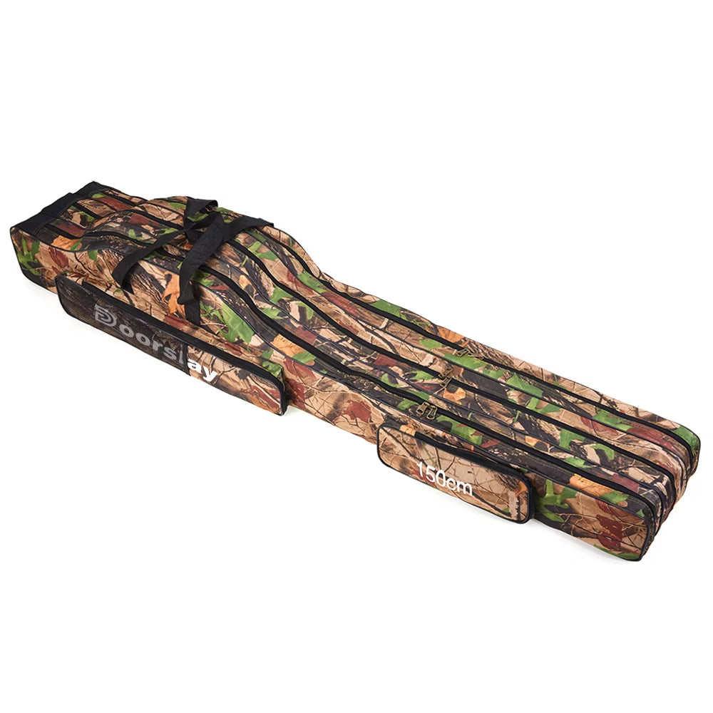 Doorslay 3 Layers Fishing Bag Portable Folding Fishing Rod Reel Bag Fishing Tackle Carry Bag Case Travel Storage Bag