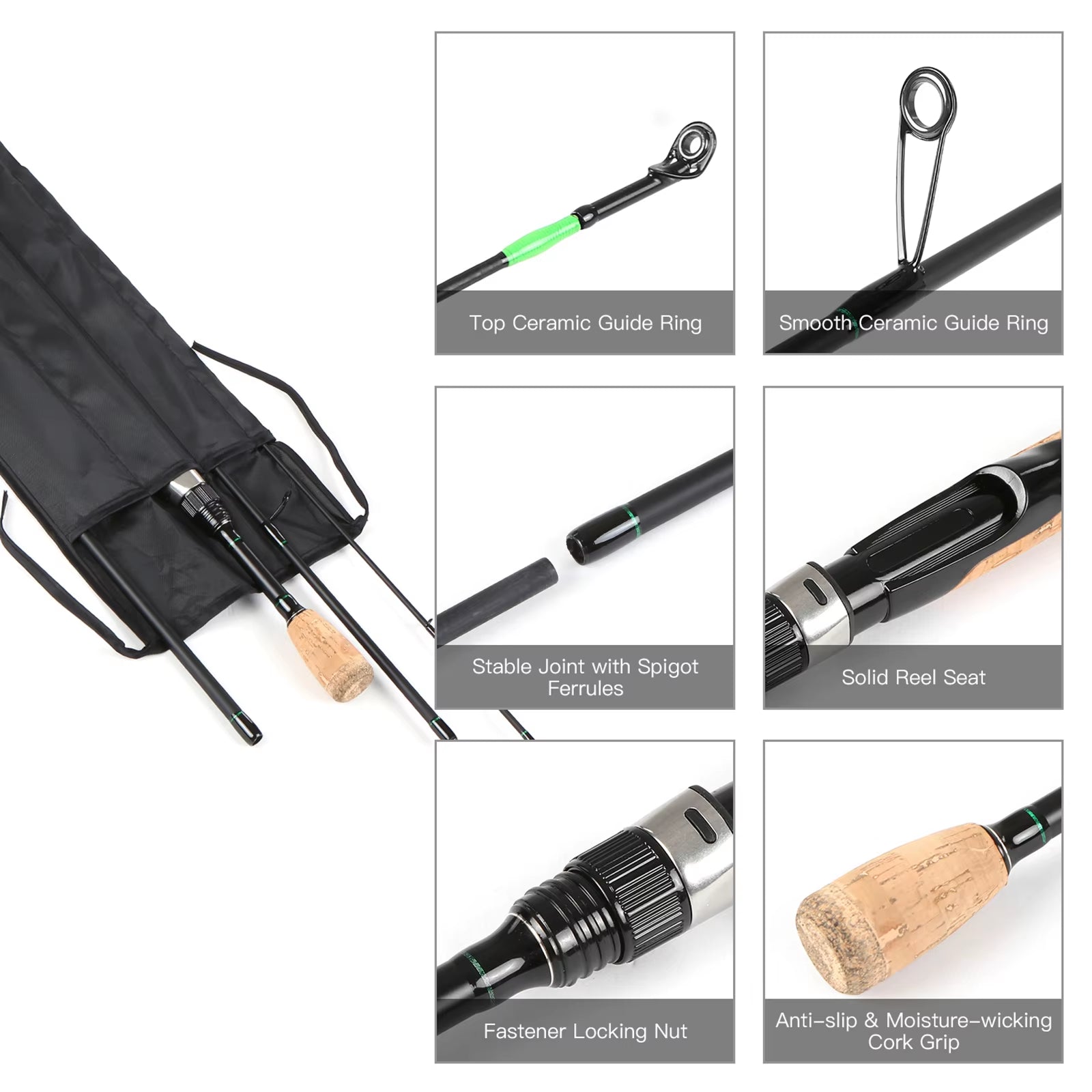 Portable Travel Spinning Fishing Rod Lightweight Carbon Fiber 4 Pieces Fishing Pole Telescopic Fishing Rod Fishing Tools Outdoor
