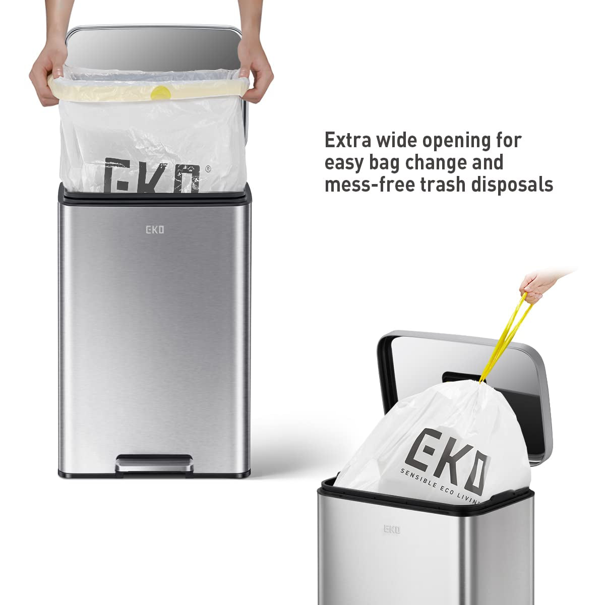 Madison Brushed Stainless 50 Liter/13.2 Gallon Step Trash Can with Inner Liner - Fingerprint Resistant Finish