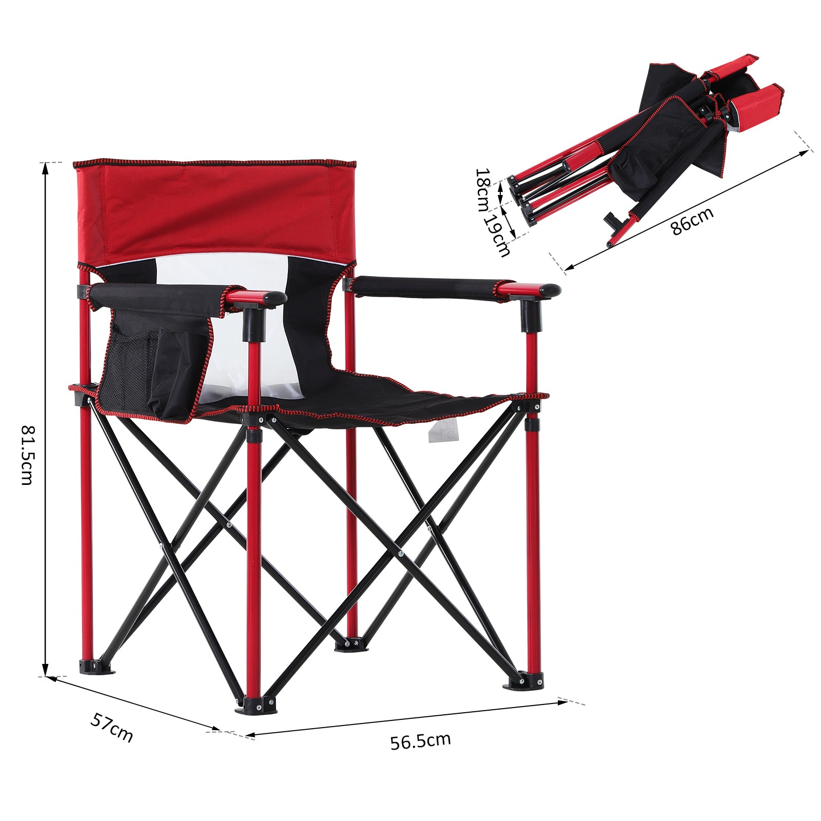 Outdoor Folding Camping Fishing Chair W/ Cup Holder, Phone Pocket, Backrest