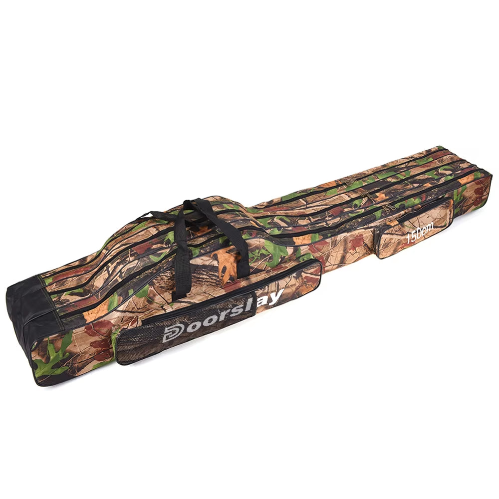 Doorslay 3 Layers Fishing Bag Portable Folding Fishing Rod Reel Bag Fishing Tackle Carry Bag Case Travel Storage Bag