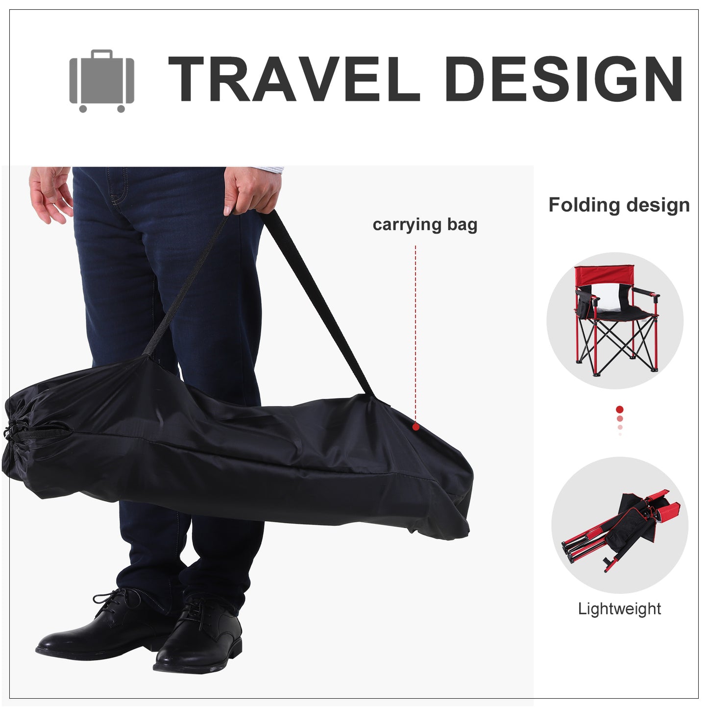 Outdoor Folding Camping Fishing Chair W/ Cup Holder, Phone Pocket, Backrest