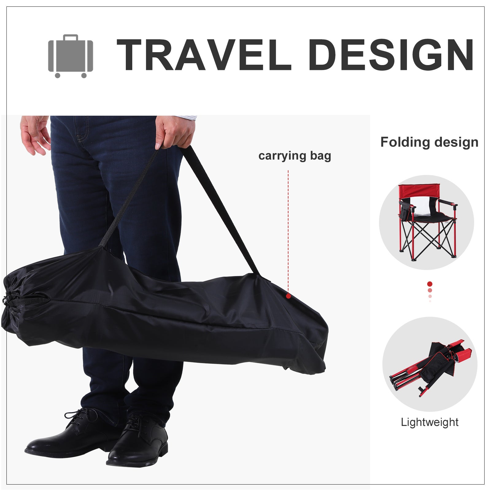 Outdoor Folding Camping Fishing Chair W/ Cup Holder, Phone Pocket, Backrest