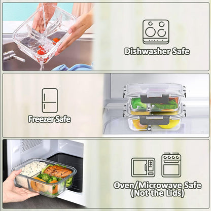 Glass Food Storage Containers Airtight Lid Clips, Baking, Storing and Freezing Food | Microwave, Freezer | BPA Free, 1050 Ml, Pack of 5, Glass
