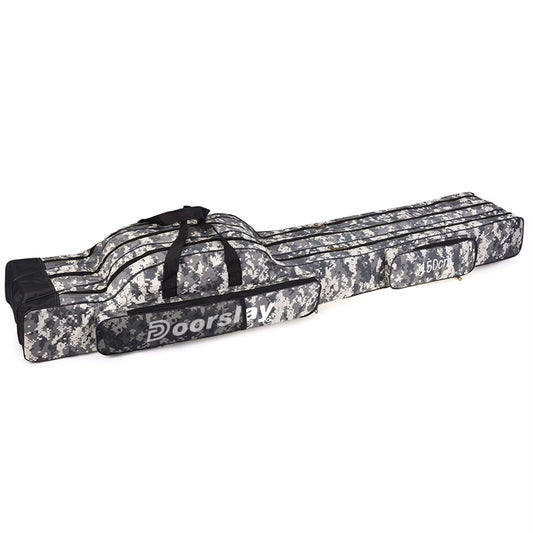 Doorslay 3 Layers Fishing Bag Portable Folding Fishing Rod Reel Bag Fishing Tackle Carry Bag Case Travel Storage Bag