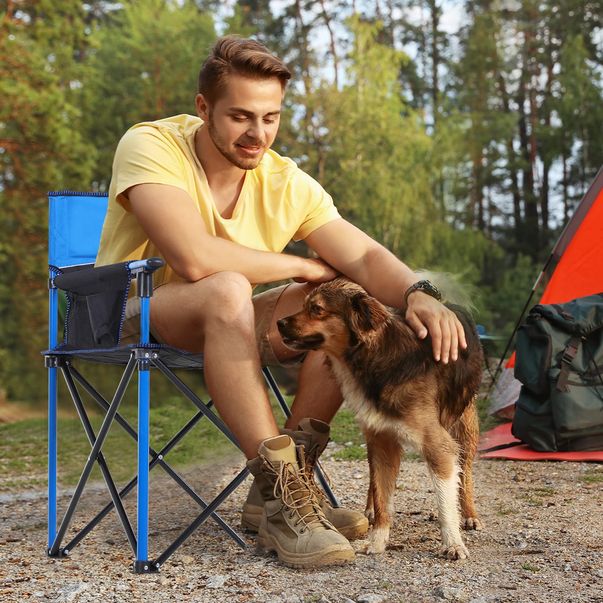 Outdoor Folding Camping Fishing Chair W/ Cup Holder, Phone Pocket, Backrest