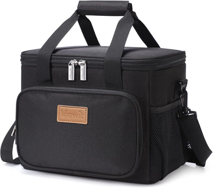 Large Lunch Bag 12-Can (8.5L) Insulated Lunch Box Soft Cooler Cooling Tote for Adult Men Women, Black
