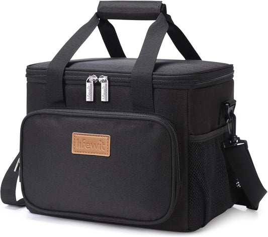 Large Lunch Bag 12-Can (8.5L) Insulated Lunch Box Soft Cooler Cooling Tote for Adult Men Women, Black