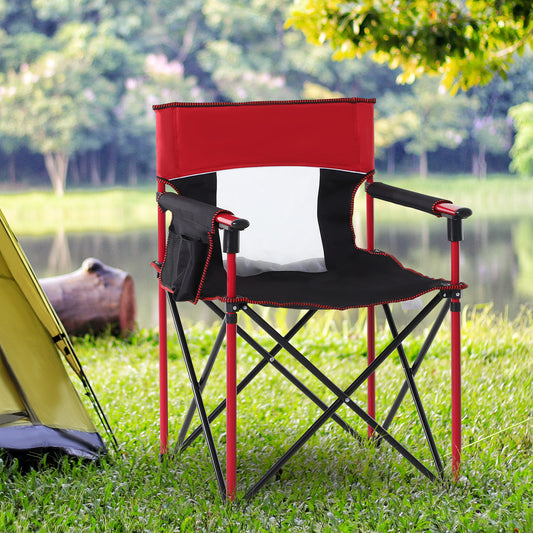 Outdoor Folding Camping Fishing Chair W/ Cup Holder, Phone Pocket, Backrest