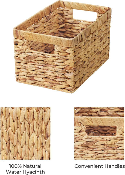 Wicker Storage Baskets for Shelves, Shelf Basket with Handles, Woven Bathroom Organizer, Natural Water Hyacinth, 2-Pack