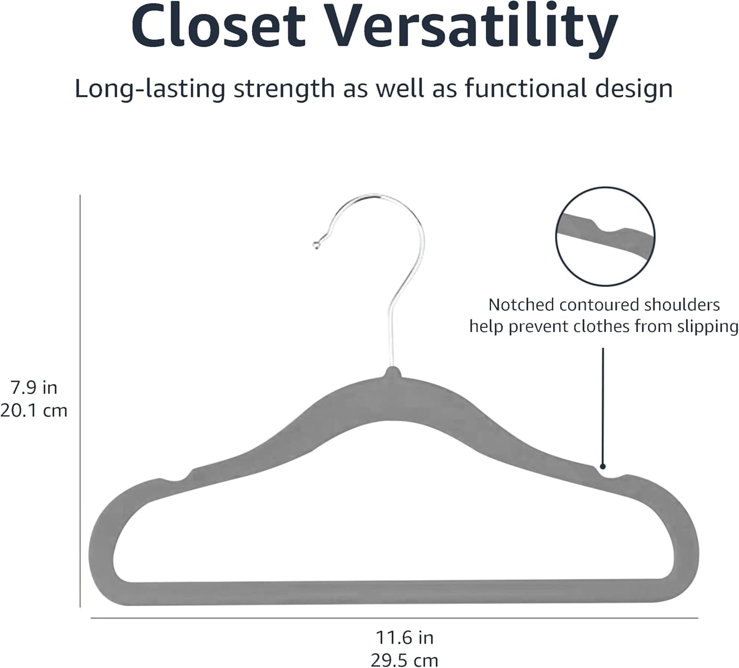 Kids Velvet, Non-Slip Clothes Hangers for Infant and Toddler, 11.6 Inches, Pack of 30, Grey
