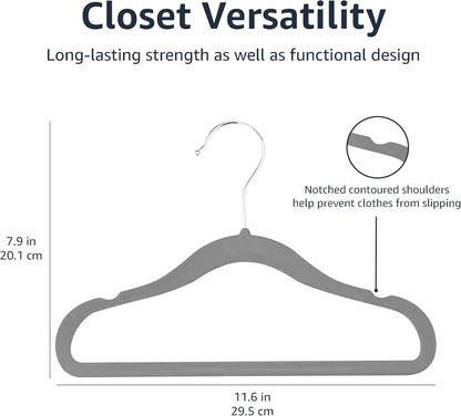 Kids Velvet, Non-Slip Clothes Hangers for Infant and Toddler, 11.6 Inches, Pack of 30, Grey