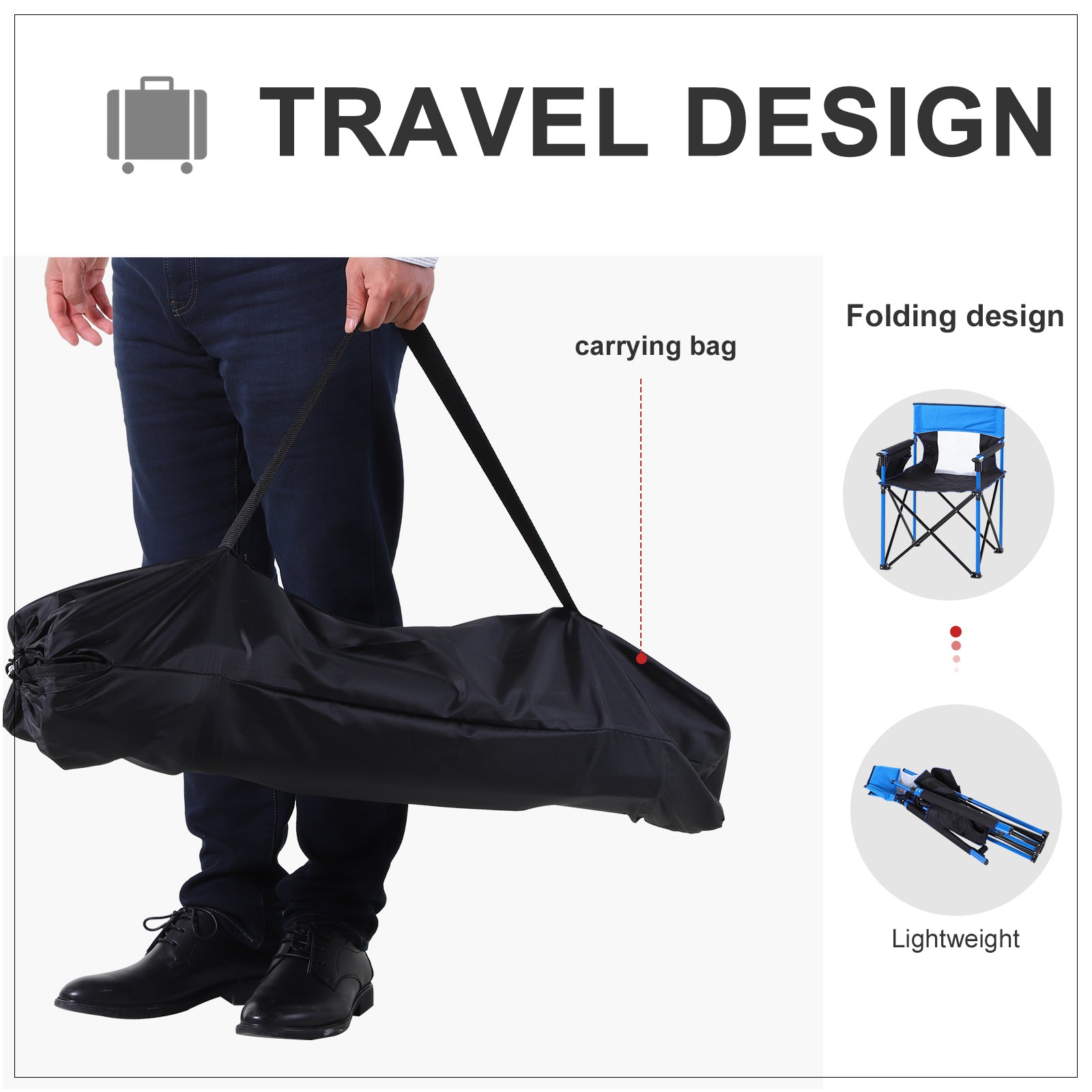 Outdoor Folding Camping Fishing Chair W/ Cup Holder, Phone Pocket, Backrest