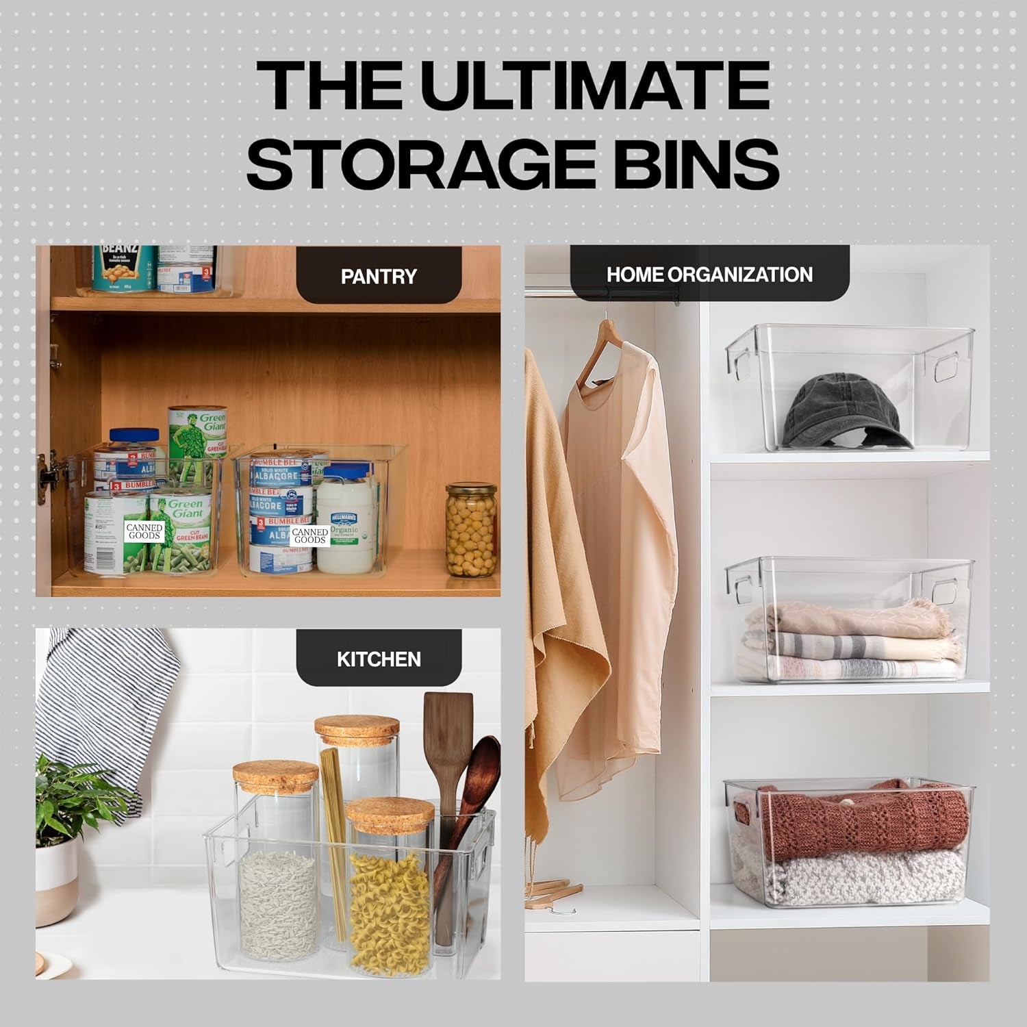 Plastic Storage Bins – Perfect Kitchen Organization or Pantry Storage – Fridge Organizer, Pantry Organization and Storage Bins, Cabinet Organizers